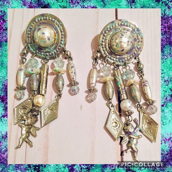 Vintage Paint Splattered Cherub Silver Earrings. - Picture 3 of 3
